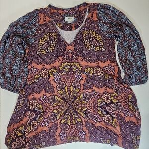 Maeve Anthrpologie Blouse Womens Medium Purple Boho Paisley Floral Art To‎ Wear